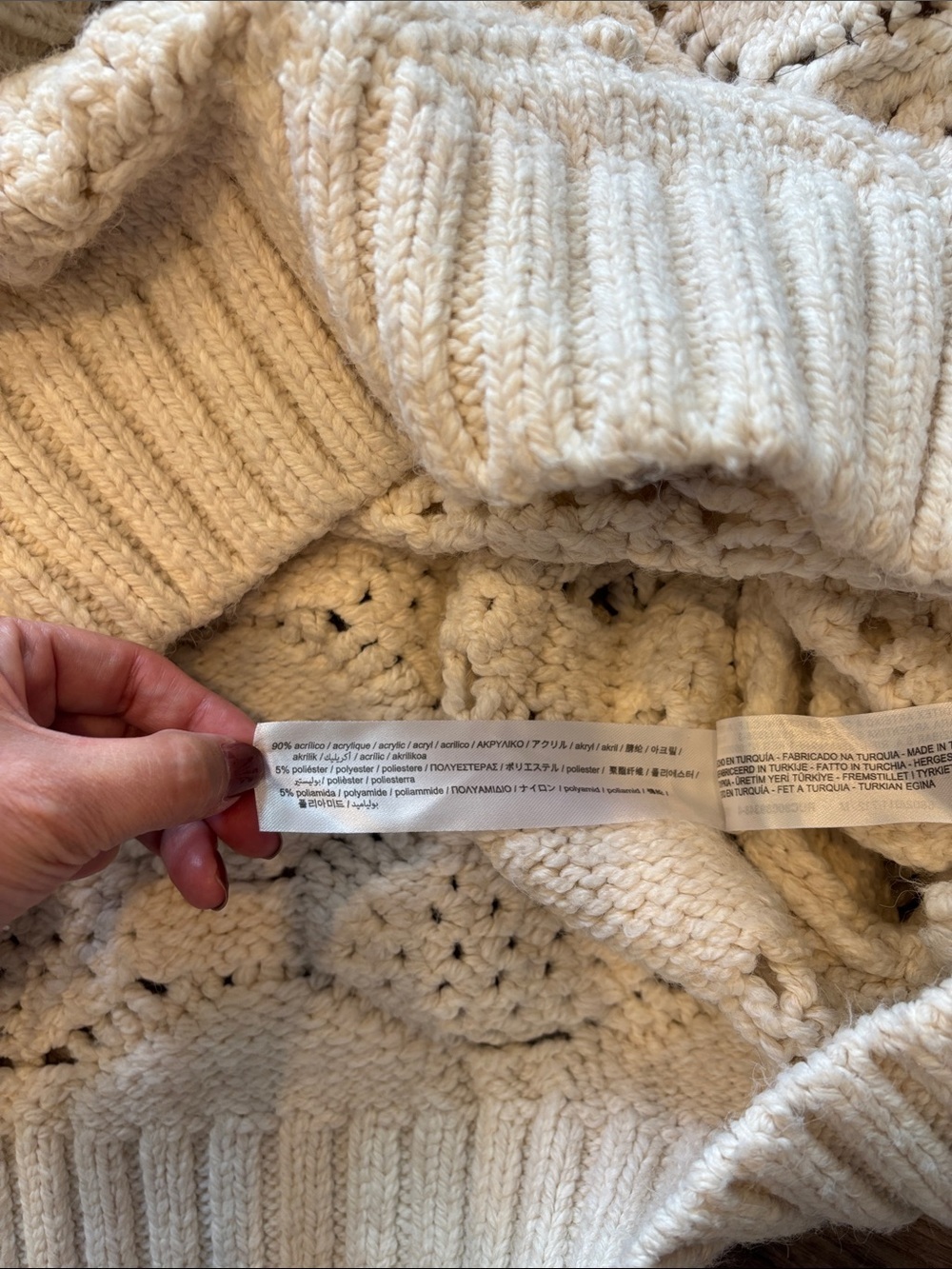 Zara Cream Open-Knit Cropped Turtleneck Sweater - Picture 6 of 7